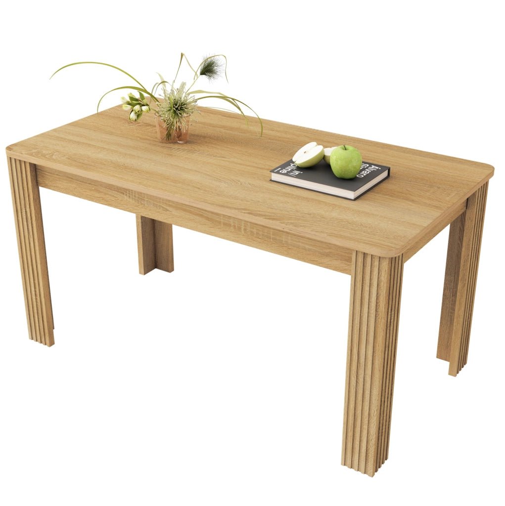 Tavolo da pranzo rettangolare in truciolare effetto legno rovere; con 4 gambe; colore rovere