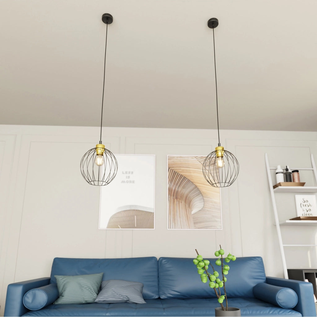 Sospensione Minimal Industrial Hathor 1 Luce Nera E Oro