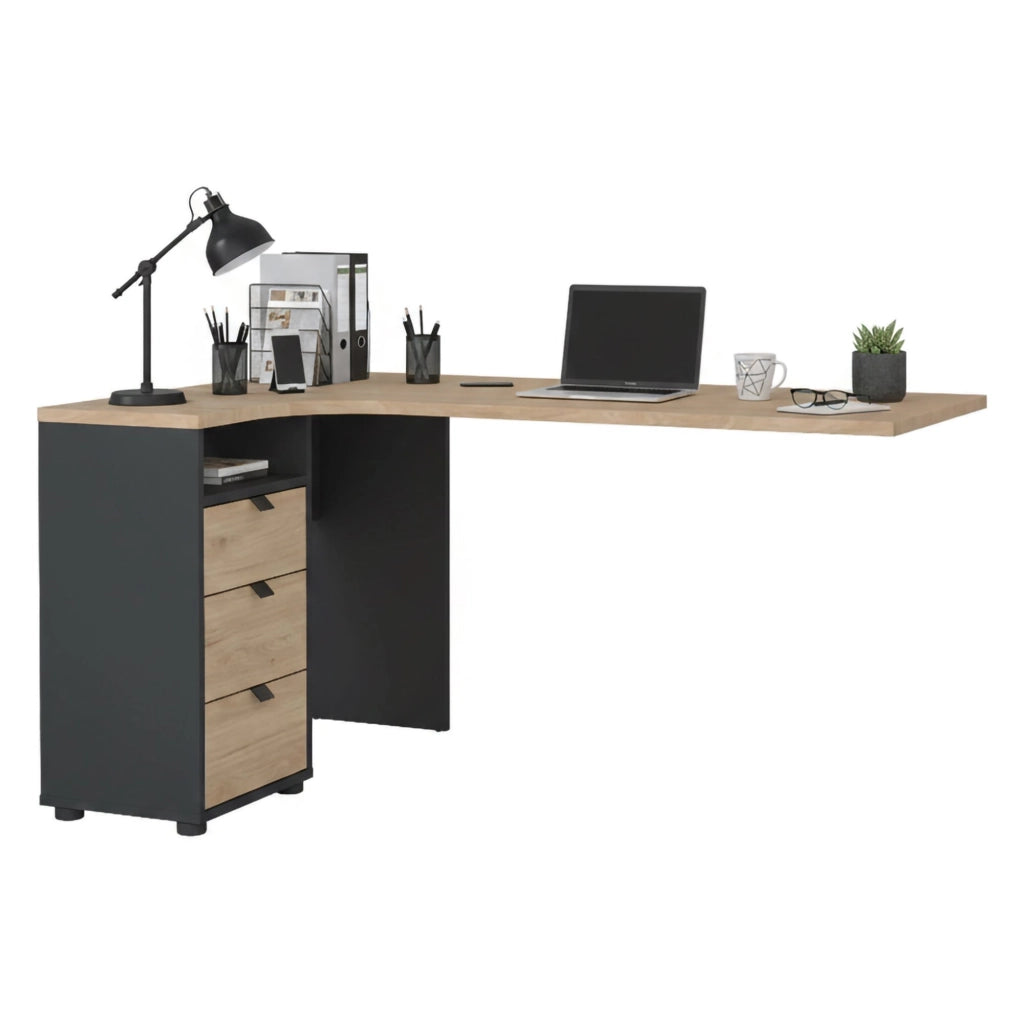 Scrivania Peipah, Scrittoio multiuso, Tavolo per ufficio porta PC, Piano di lavoro, 150x100 h76 cm, Rovere e Grigio