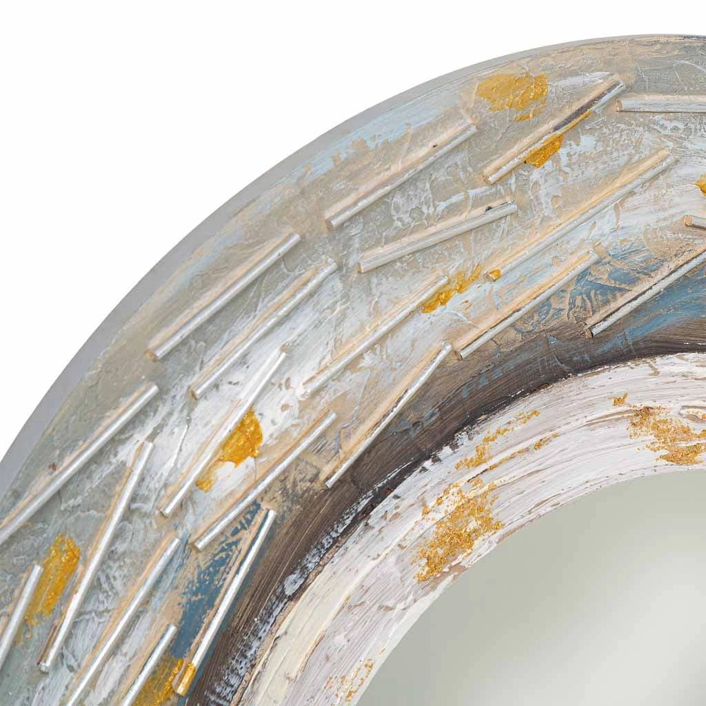 Specchio rotondo in legno con rilievo blu d90x2h