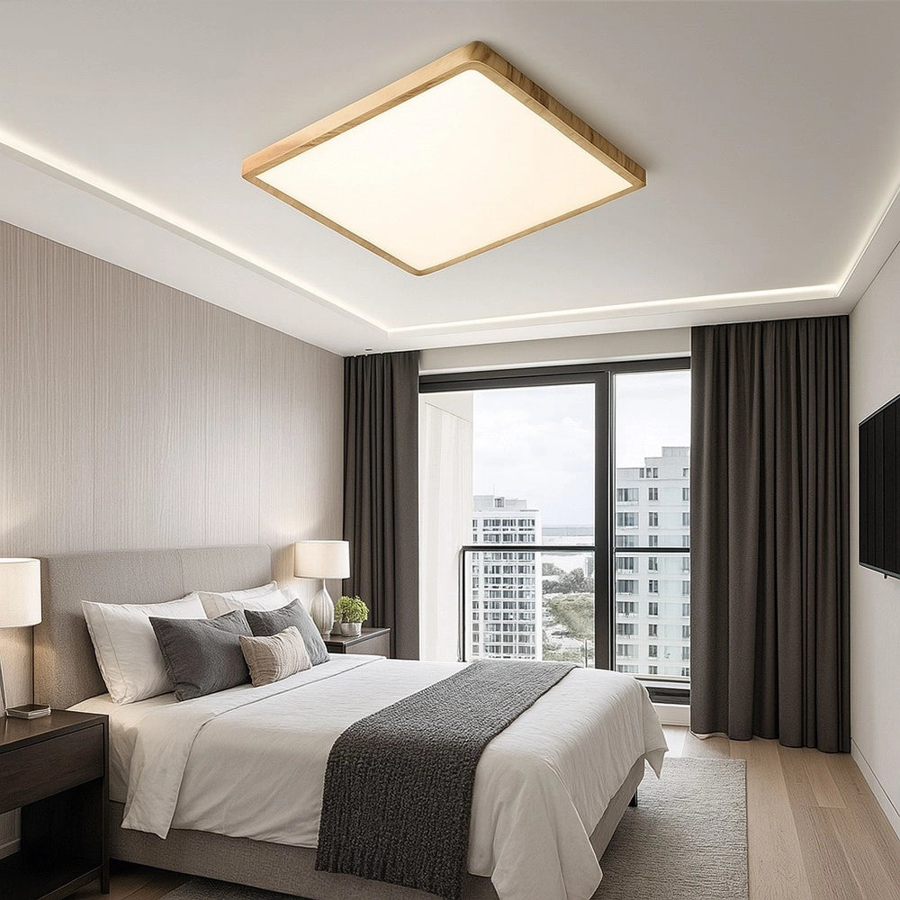 Trade Shop - Plafoniera Led Moderna Ultra Slim Quadrata 45w Ip40 Tecnologia Cct Con Switch Pq-450-3c - Legno Chiaro