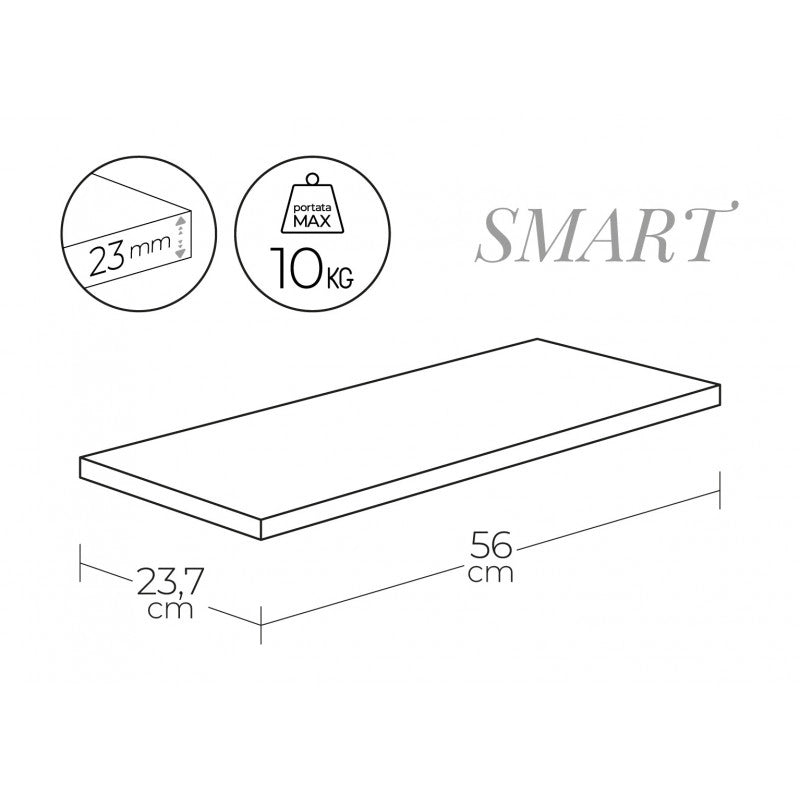 Mensola da Muro, Scaffale Legno, Mensola da Parete, Bianco, 56x23,7x2,3 cm - Smart