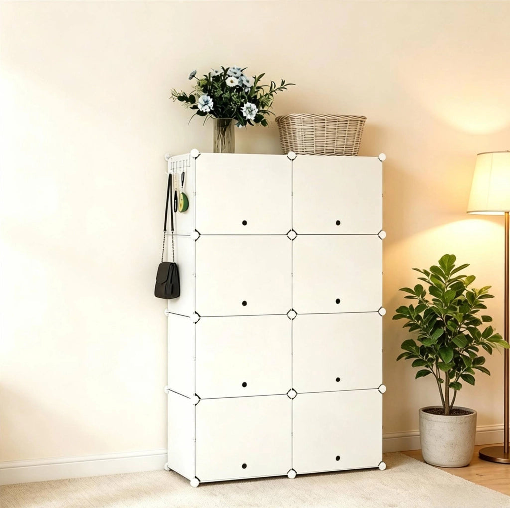 Organizer per Scarpe modulare in ABS, Metallo e PP, 144x94x36,5 cm, Bianco
