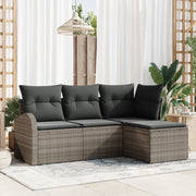 Set Divano da Giardino a 4 Pezzi con Cuscini Grigio Polyrattan