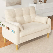 Divano 2 posti ULEVR 119x78x85 cm in ciniglia beige con 2 cuscini e tasca laterale