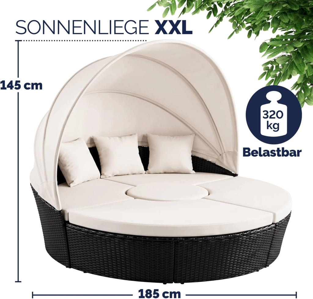 ® Lettino Prendisole Isola Polyrattan Sdraio da Giardino con Tavolo 185 cm Set Mobili Lounge per Esterno Divano Letto da Spiaggia Salottino