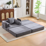 Divano modulare in corduroy con poggiapiedi, design ergonomico, tasca laterale e cuscino, grigio scuro