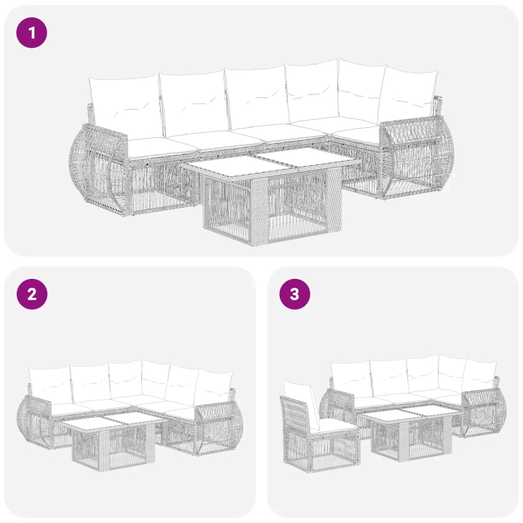 Set Divano da Giardino 6 pz Nero e Bianco Crema polyrattan 3436942