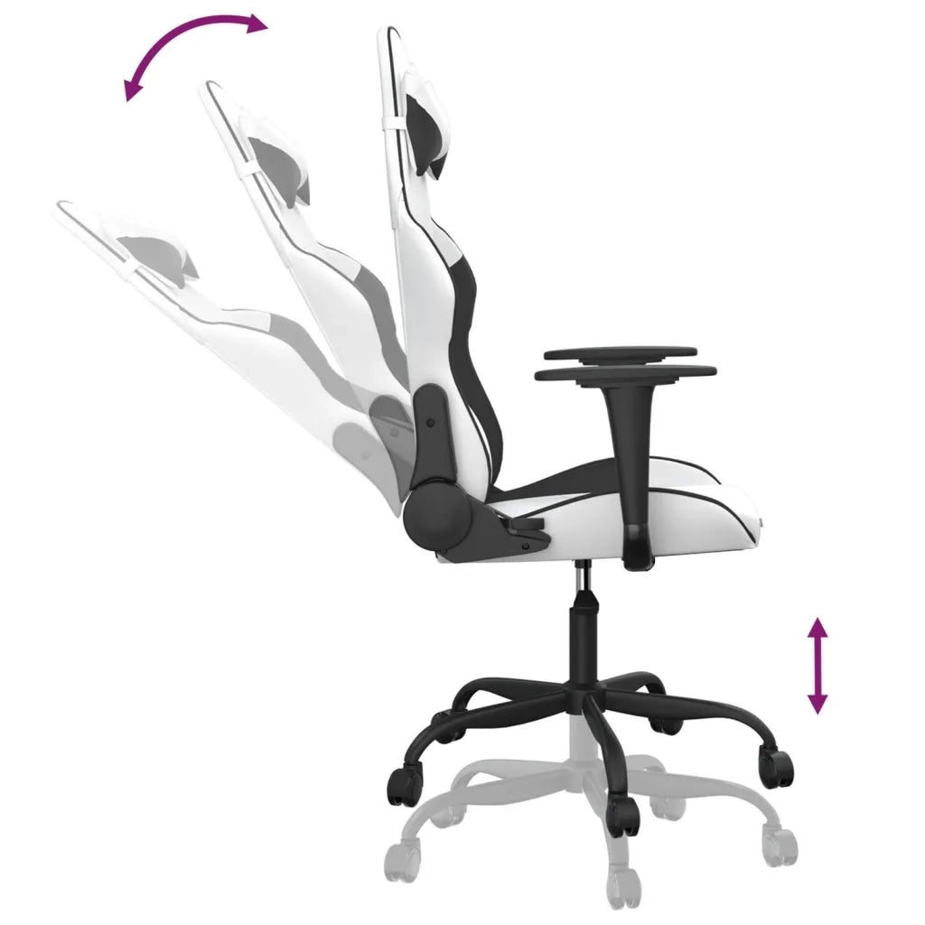 Sedia da Gaming | Sedia da e-sports Massaggiante Bianco e Nero in Similpelle