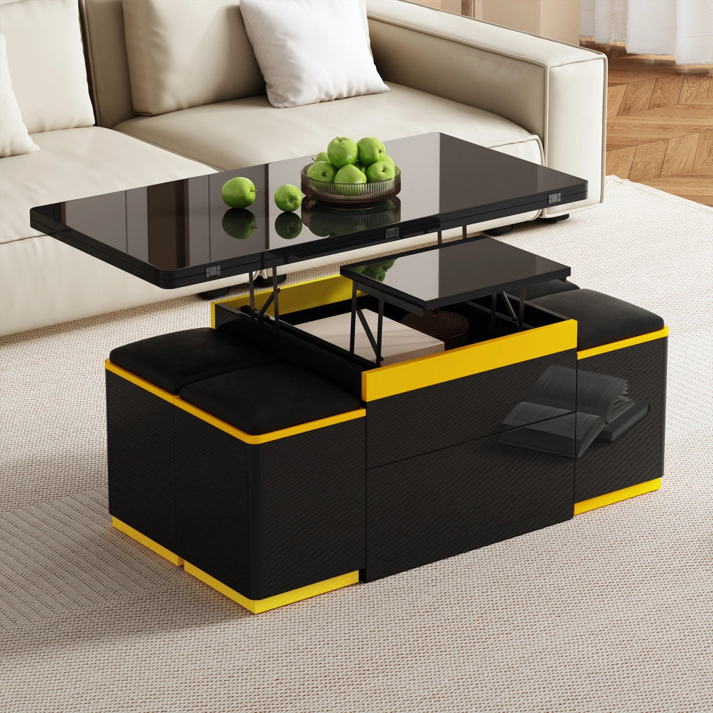 TAVOLINO Alzabile e ribaltabile 100x50x43 cm Nero e Giallo Set con 4 sgabelli