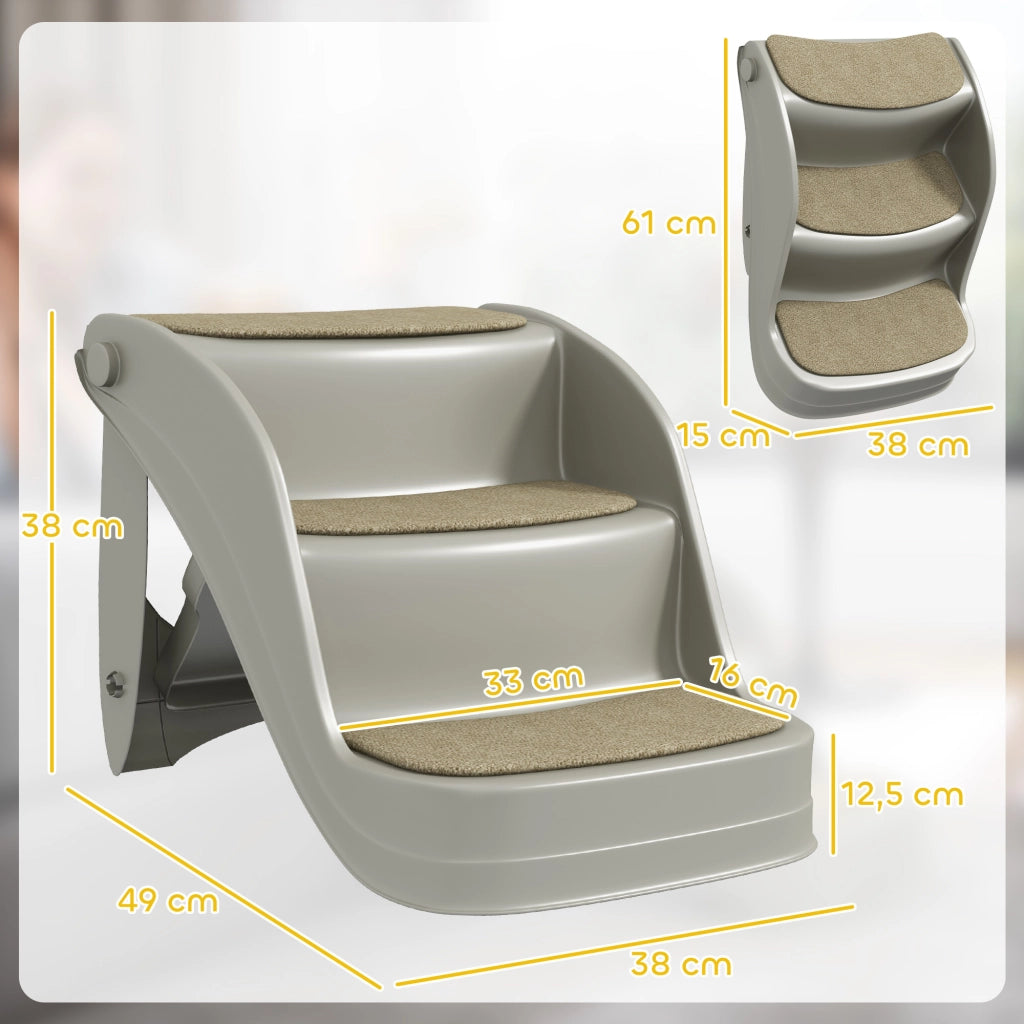 Scala per Cani Pieghevole 3 Gradini con Tappetino Antiscivolo ¨C zephmum ¨C 49x38x38 cm Grigio