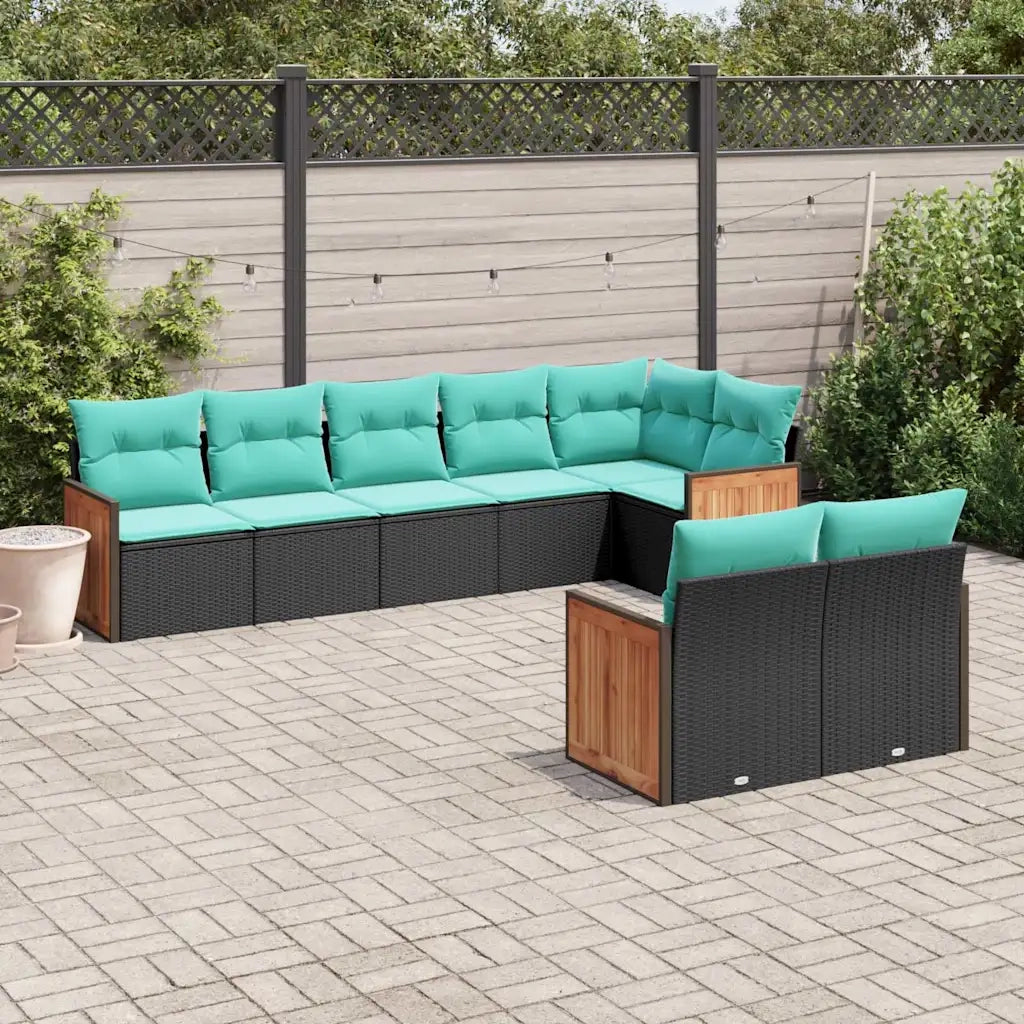 Set Divani da Giardino 8 pz con Cuscini Nero in Polyrattan 3227828