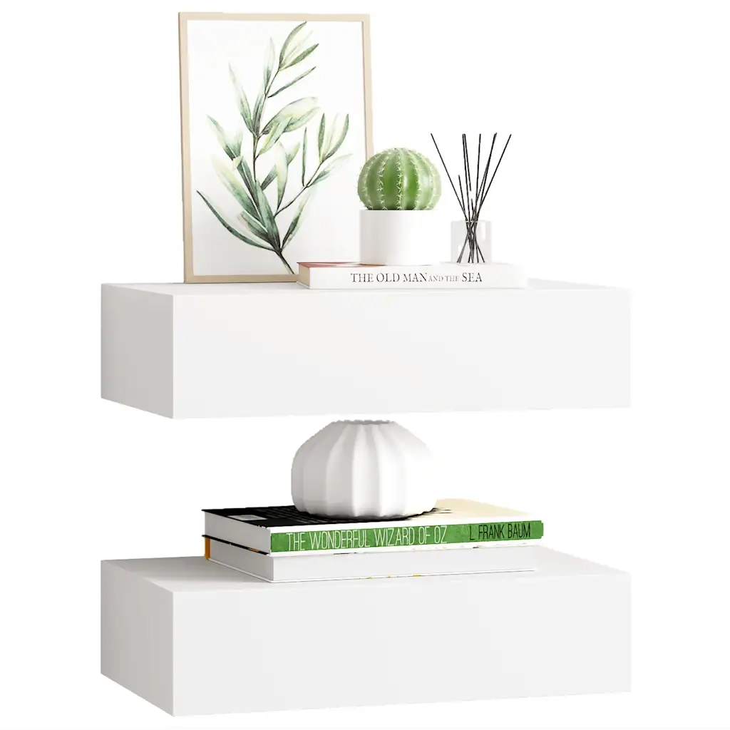 Scaffali con Cassetti da Parete 2pz Bianco 40x23,5x10 cm in MDF cod mxl 33689