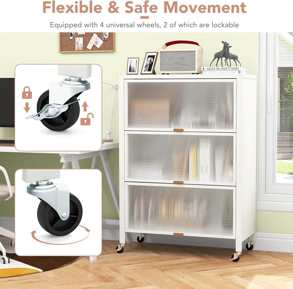 Armadietto da cucina, scaffale da cucina in piedi su ruote, cassettiera da cucina a 4 livelli con ante per PC e pannello posteriore rimovibile, supporto per microonde, 81 x 37 x 115 cm