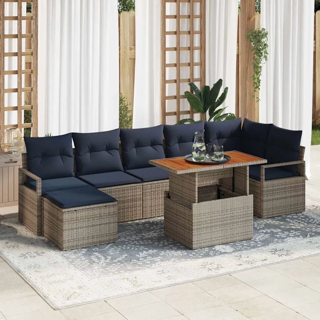 Set da Pranzo per Giardino con cuscino 8 pcs Grigio e Blu Navy