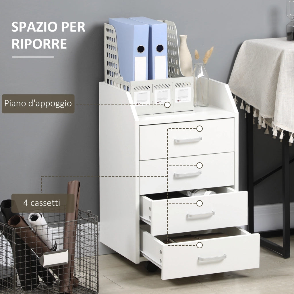 Cassettiera da Ufficio in Legno con 4 Cassetti ¨C Zephmum ¨C Bianco 40x36x65cm