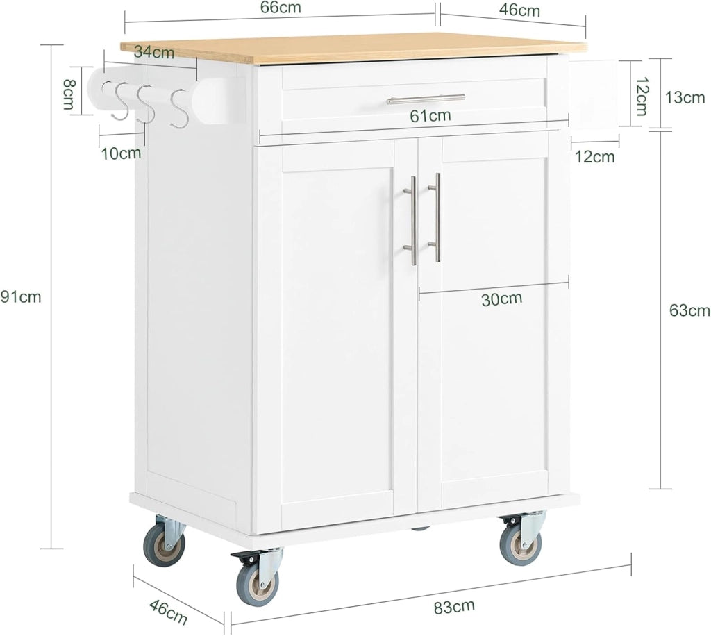 Carrello Cucina con Ruote – Mobile Cucina Salvaspazio con Piano in Bambù, Carrello Cucina con Cassetto e Armadietto, Credenza Cucina e Mobiletto Cucina per Soggiorno 84x44,5x91cm FKW13-II-WN