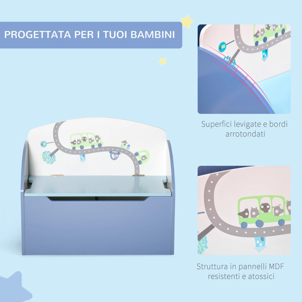 Cassettiera Portagiochi con Schienale ¨C Zephmum ¨C Legno, Blu, 60x30x50 cm