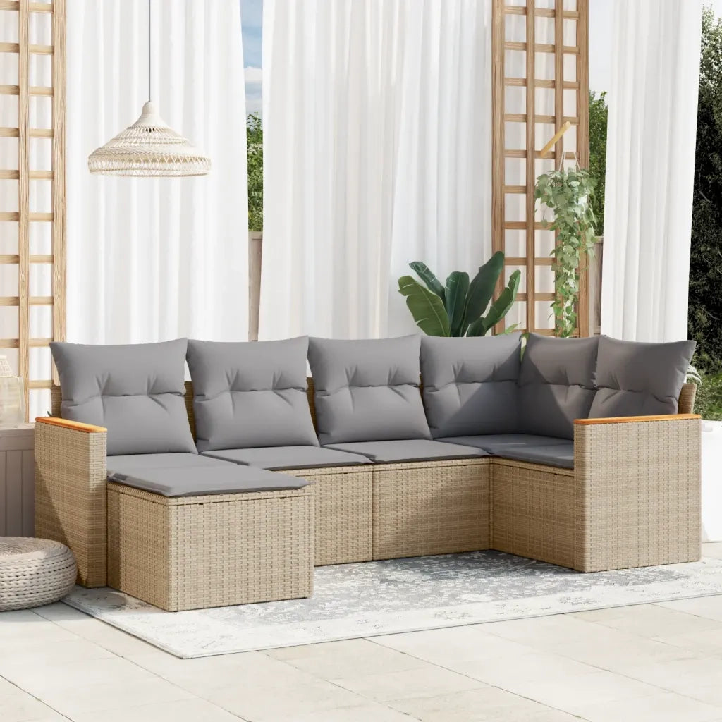 Set Divano da Giardino 6 pz con Cuscini Beige Misto Polyrattan 3226178