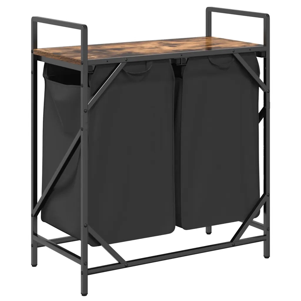 Cesto Portabiancheria 2 Scomparti con Ripiano Rovere Fumo 859067