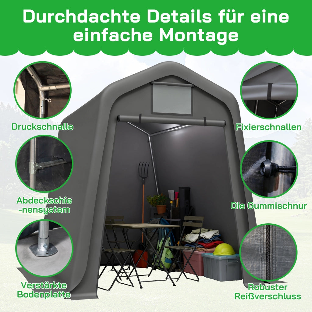 Capanno da Giardino con Teli Avvolgibili e Aerazione; Protezione da Pioggia e UV in PE Grigio 183 x 245 x 217 cm