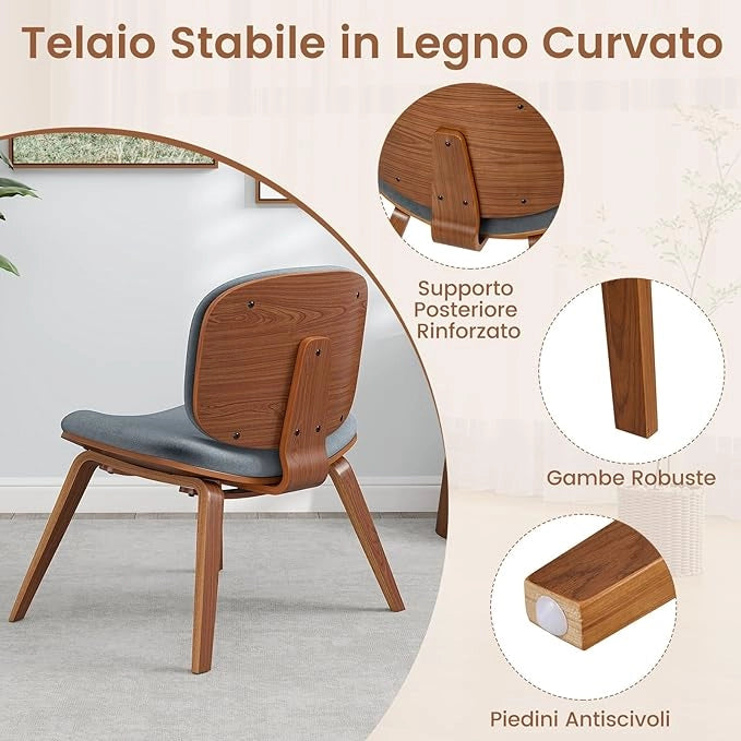 Sedia Relax con Schienale Curvo e Sedile Imbottito, Sedia Laterale con Struttura in Legno, senza Braccioli, per Sala da Pranzo, Soggiorno, Ufficio, Portata 136 kg (Marrone+Grigio Scuro)