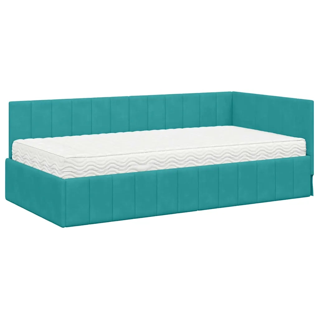 Struttura Letto Angolare con Materasso 2 pcs Turchese Velluto