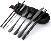 Set di attrezzi da campeggio - Acciaio inossidabile - 8 pezzi - Nero