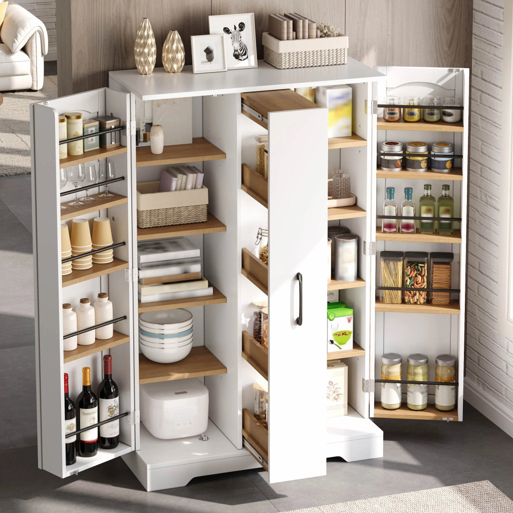 Credenza da cucina con 2 ante, 4 ripiani e vani regolabili, per cucina e soggiorno, in MDF, bianco, 120 × 78 × 35 cm
