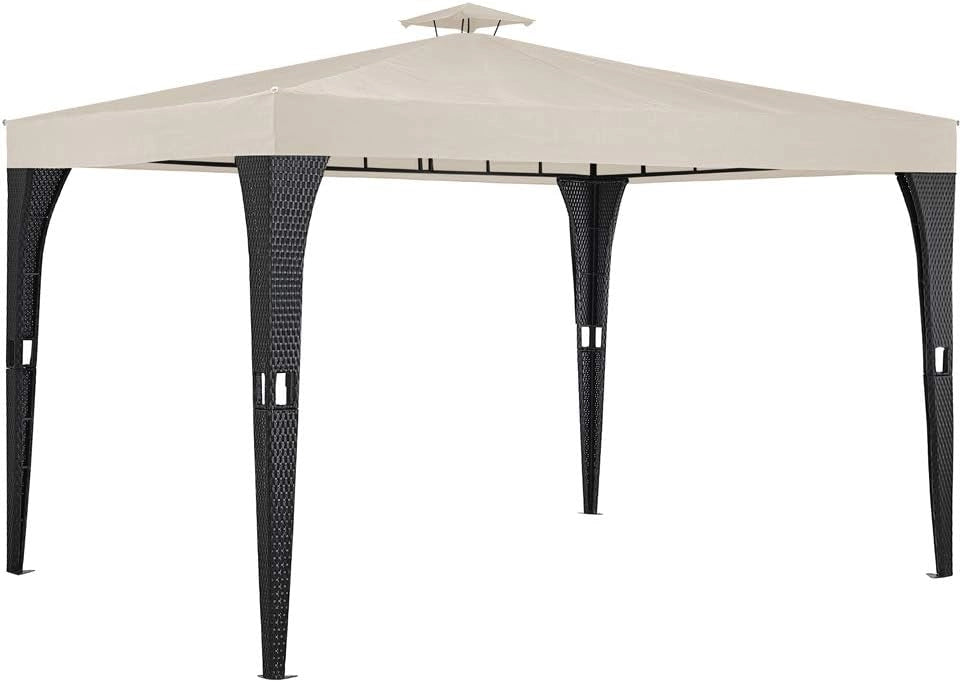 Gazebo da Giardino 3x3m Polyrattan Idrorepellente Padiglione Tendone Festa Protezione UV Crema