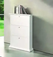Scarpiera in legno Shabby chic bianco opaco 3 ante liscie con anelli
