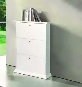 Scarpiera in legno Shabby chic bianco opaco 3 ante liscie con anelli