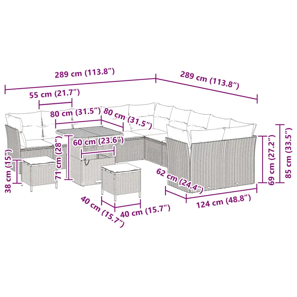 Set Divano da Giardino 13 pcs Nero polyrattan 3361540