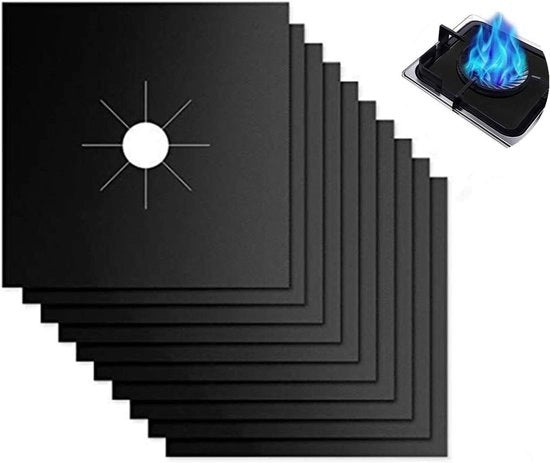 10 set di coperchi per cucina a gas riciclabili, antiaderente, antiaderente, coperchio pulito, per diverse fornelli a gas (27 x 27 cm) - nero - 27*27*0.2cm