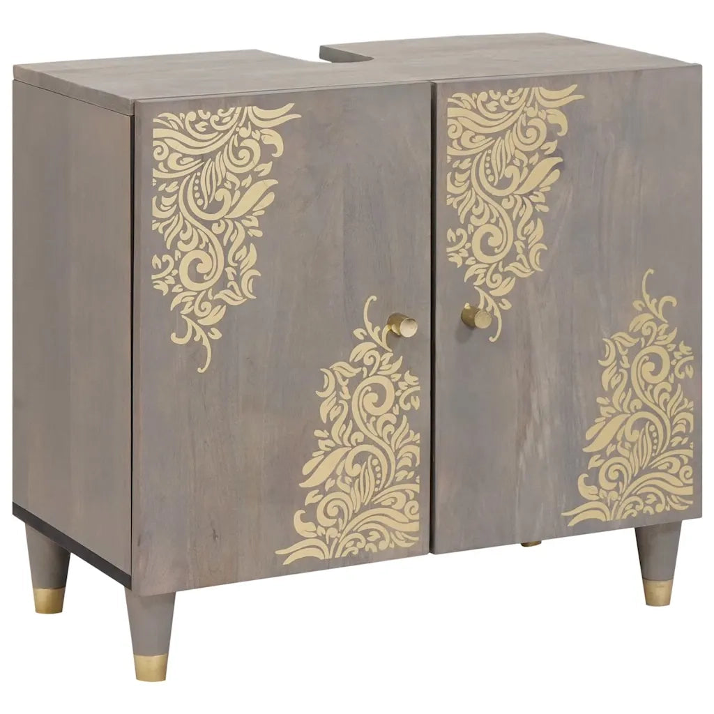 Set di Armadi da Bagno 2 pcs Grigio Legno di mango massello