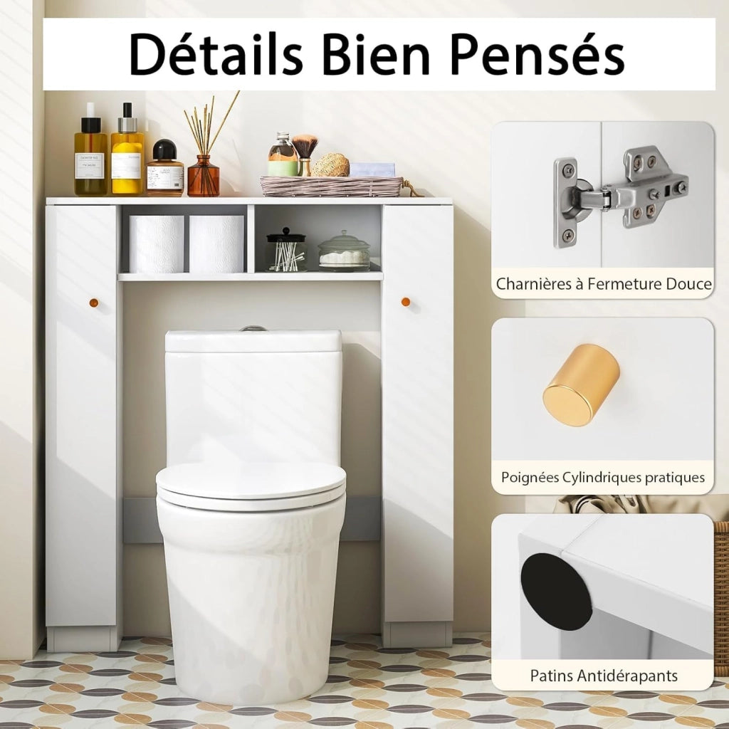 Mobile WC portaoggetti sopra il WC, mobile da bagno con ripiani regolabili aperti, armadio da bagno autoportante, 87,5 x 18 x 98 cm (bianco)