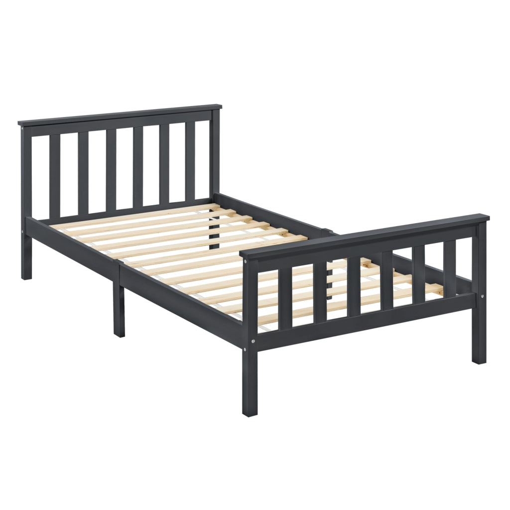 Struttura Letto Singolo Breda 90 x 200 cm Letto in Legno di Pino con Testiera e Pediera - Grigio Scuro [en.casa]