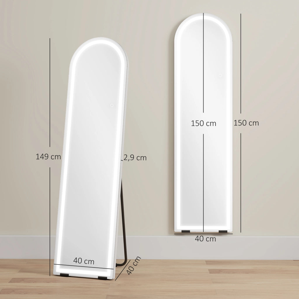Specchio Corpo Intero LED ad Arco ¨C zephmum ¨C Bianco 150x40cm Dimmabile 3 Luci