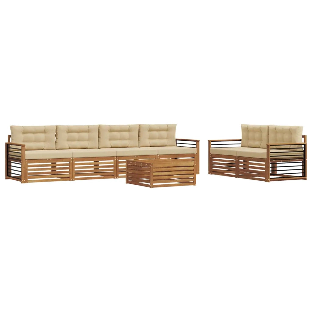 Set di divani da esterno con cuscino 7 pcs Naturale e Beige 3373073