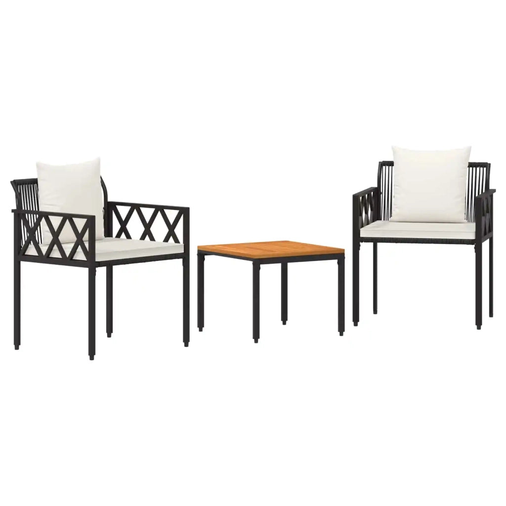 Set Mobili da Esterno 3 pcs Nero e Bianco Crema polyrattan 42025347