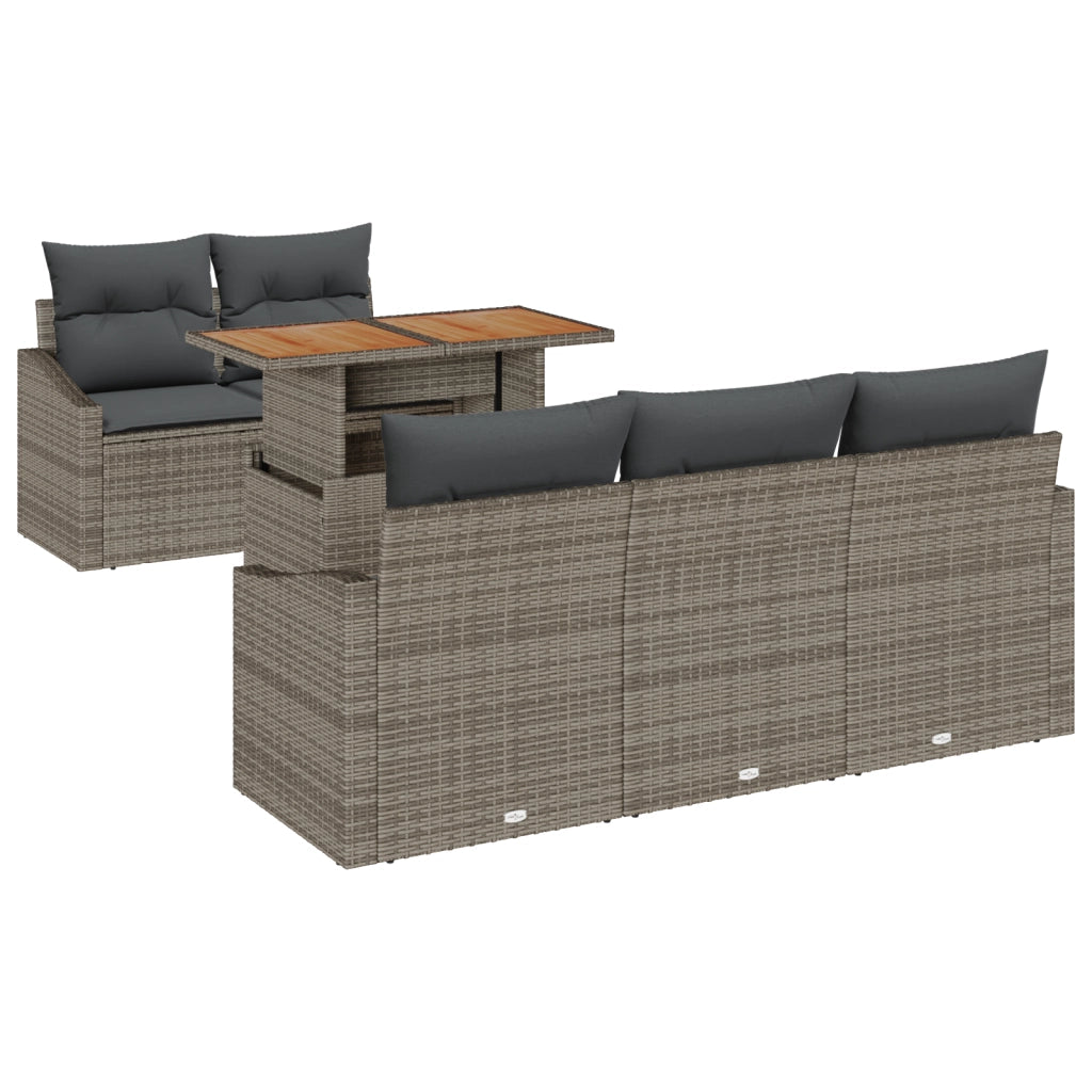 Set Divano da Giardino a 6 Pezzi con Cuscini Grigio Rattan Sintetico