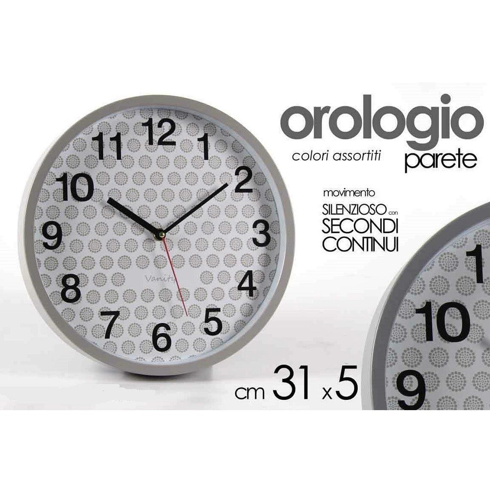 Trade Shop - Orologio Parete Tondo 31x5cm Plastica Silenzioso Vanity Classico Moderno 681295 -