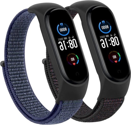 Cinturino in nylon soffice respirante per smartwatch in nero e blu marino, compatibile con diversi modelli