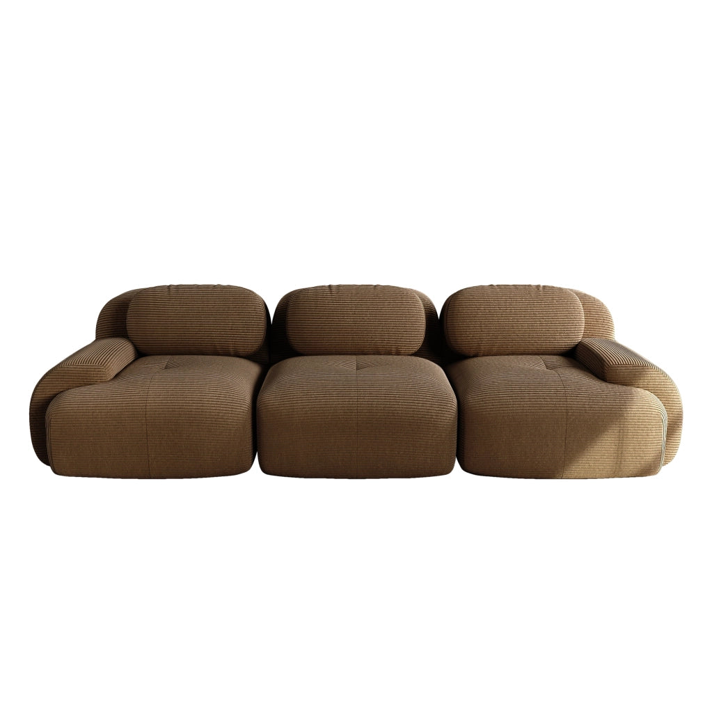 Divano angolare modulare senza montaggio in tessuto effetto velluto con braccioli ergonomici e base antiscivolo marrone