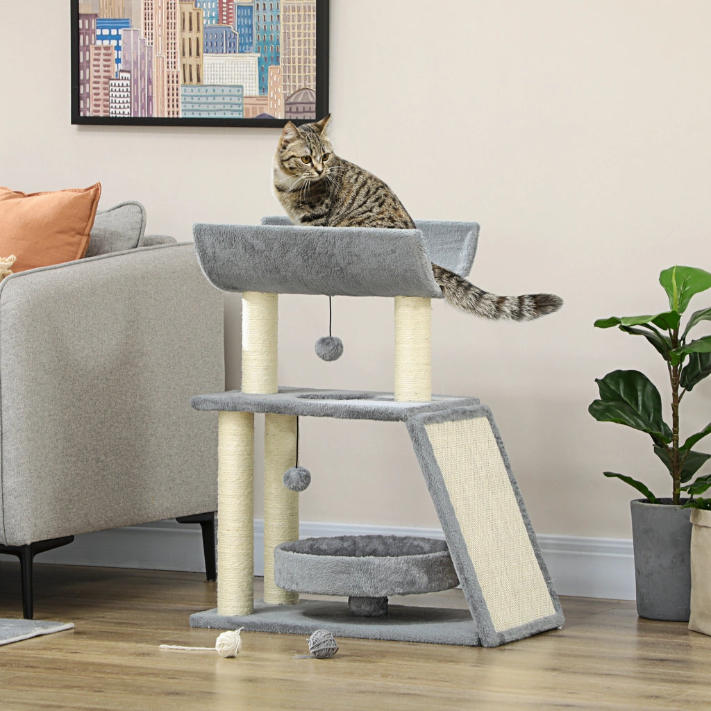 Letto per gatti con tiragraffi ¨C zephmum ¨C grigio chiaro 60x30x76 cm