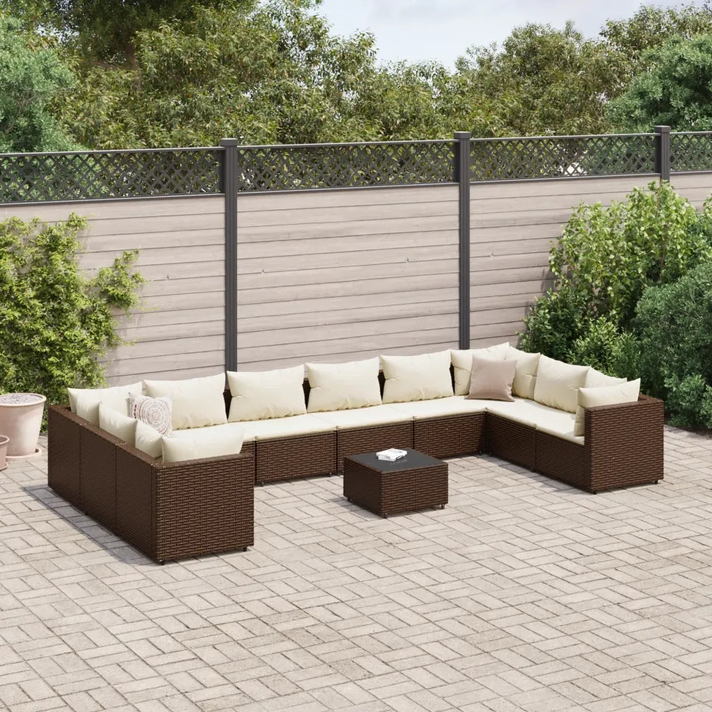 vidaXL Set Divani da Giardino 11 pz con Cuscini in Polyrattan Marrone