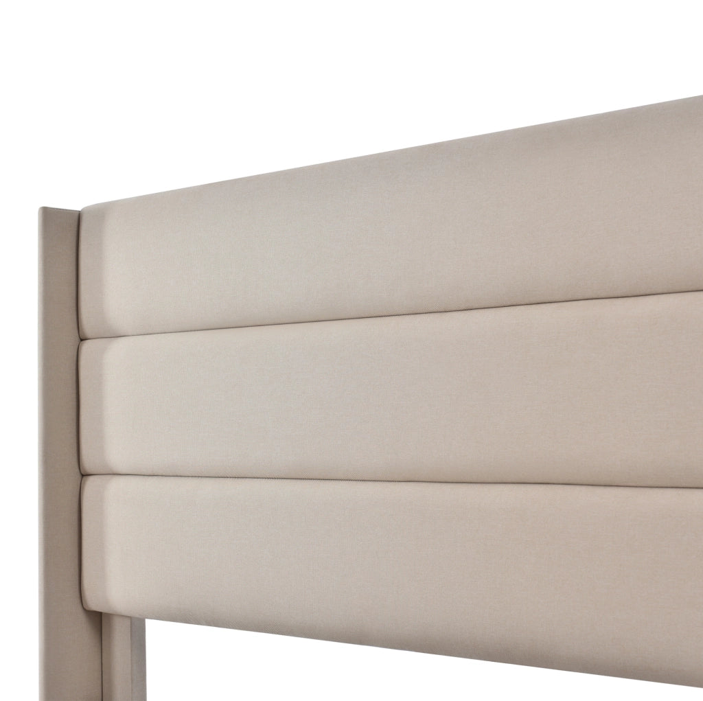 Letto matrimoniale contenitore 160x200 cm con testiera imbottita in lino; beige
