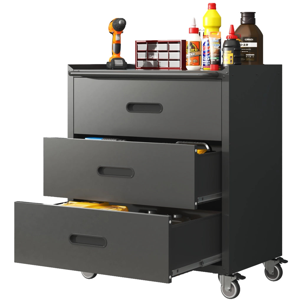 Carrello armadio portautensili in metallo con 3 cassetti, 75 × 42 × 88 cm, nero/grigio