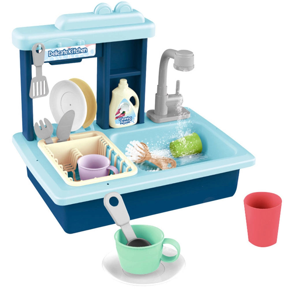 Lavandino Giocattolo per Bambini 39,5x27x36 cm con Rubinetto ad Acqua con Ricircolo Blu