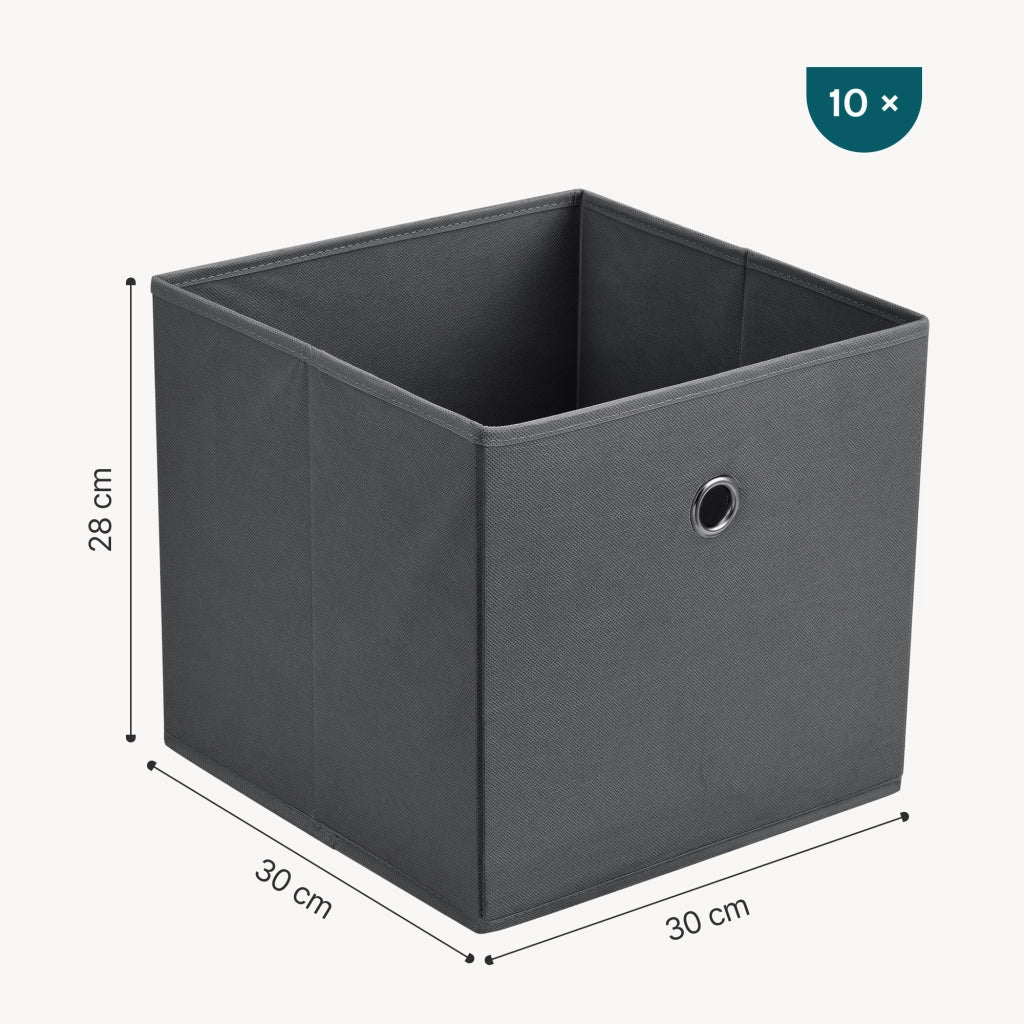 Set di 10 Scatole Pieghevoli Portaoggetti in Tessuto 28 x 30 x 30 cm - Grigio Scuro [en.casa]